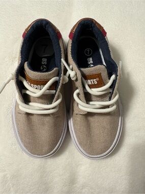 Kids Beige Canvas Sneakers with White Laces by US Sports